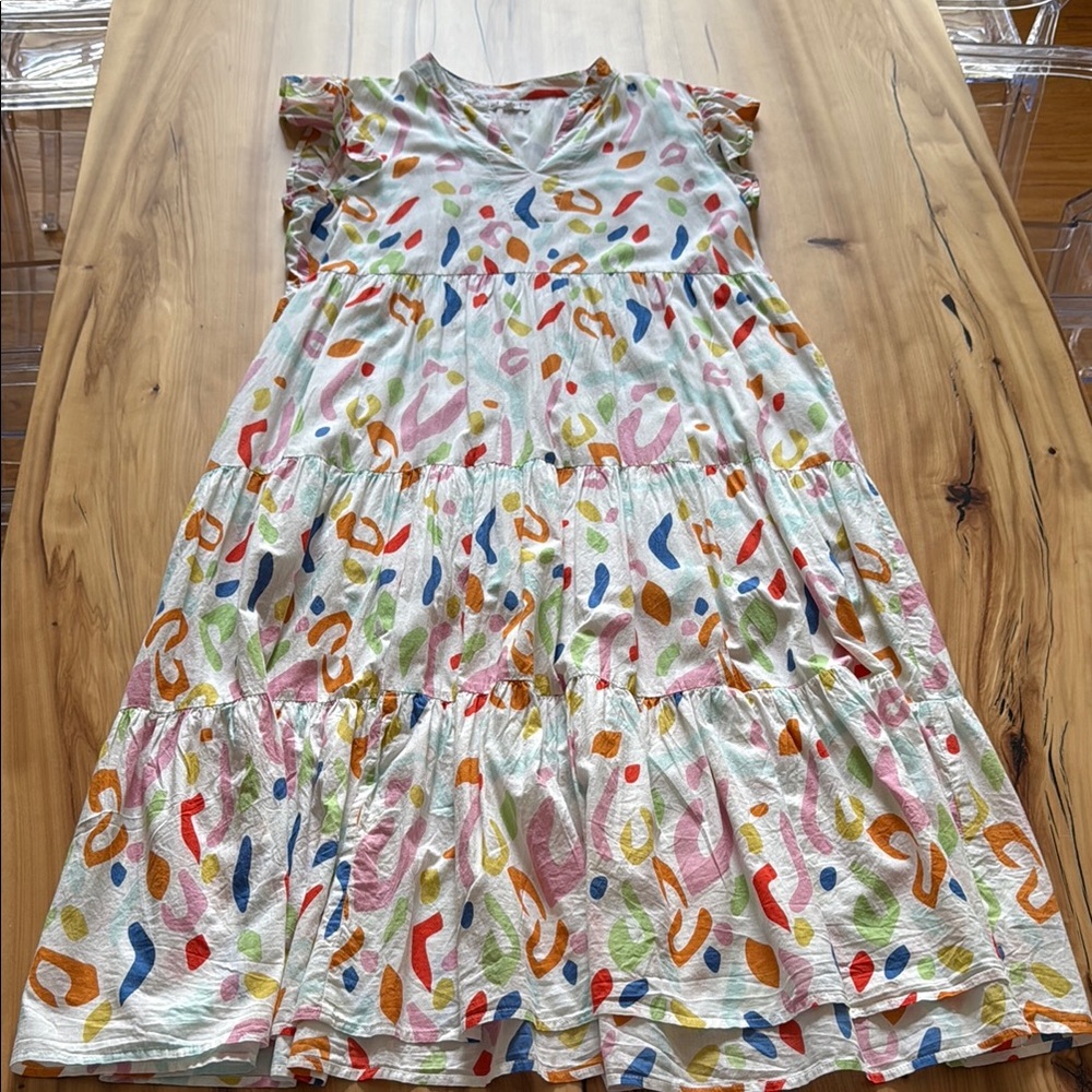 THML Red and Blue Casual Sundress with Flutter Sleeves